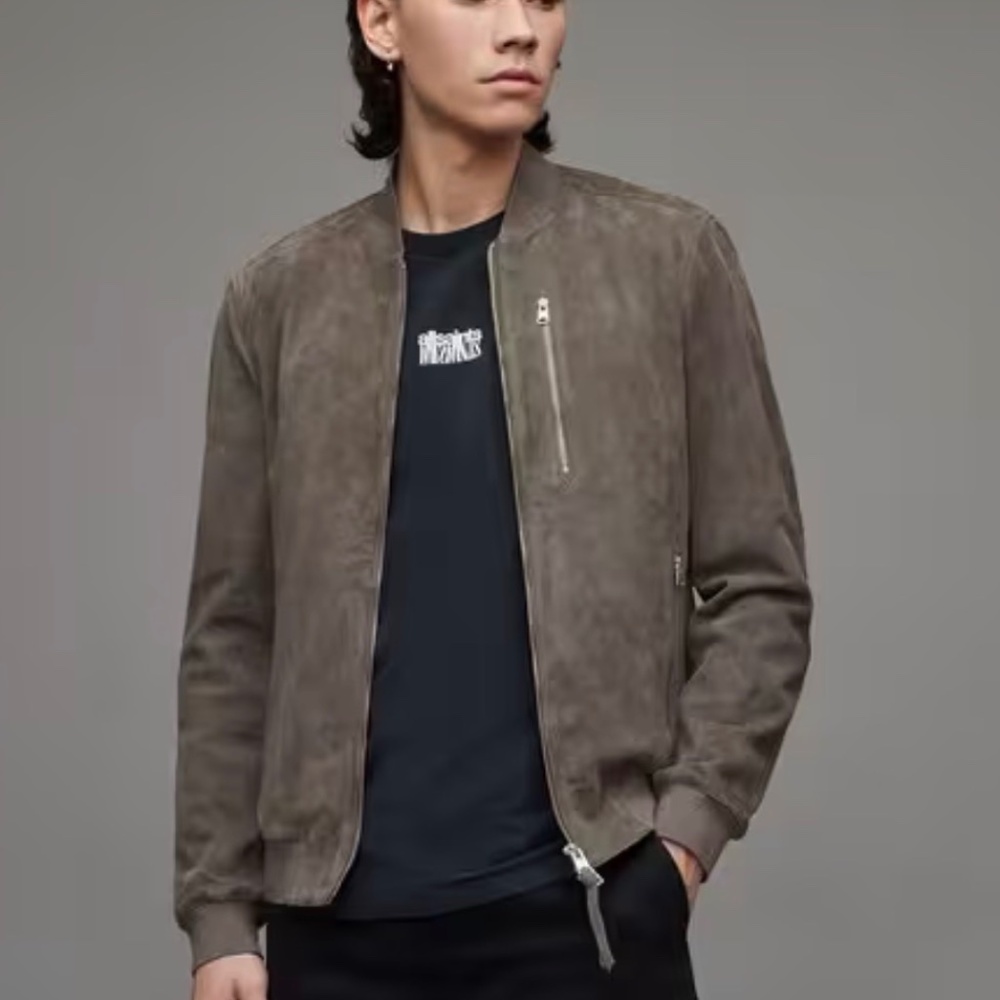 Allsaints grey Suede Bomber Jacket L